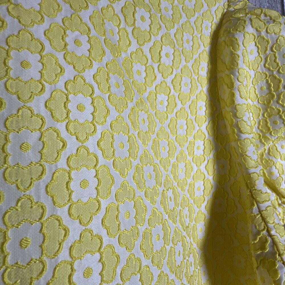 Jade Melody Tam Yellow Blouse L With Silk Bow Tie At Back Short Sleeve Brocade - Picture 6 of 9